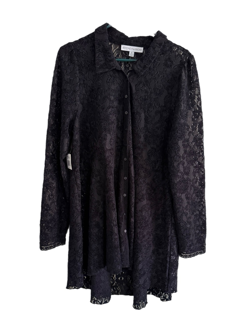 Beyond the Radar Black Lace Button-Front Tunic Blouse Size XL